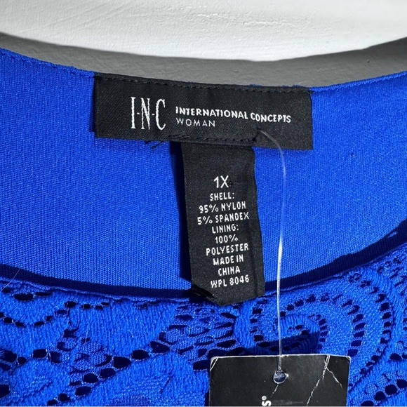 INC International Concepts Blue Cold Shoulder Lace Blouse Size 1x NWT Brand New - Picture 8 of 8